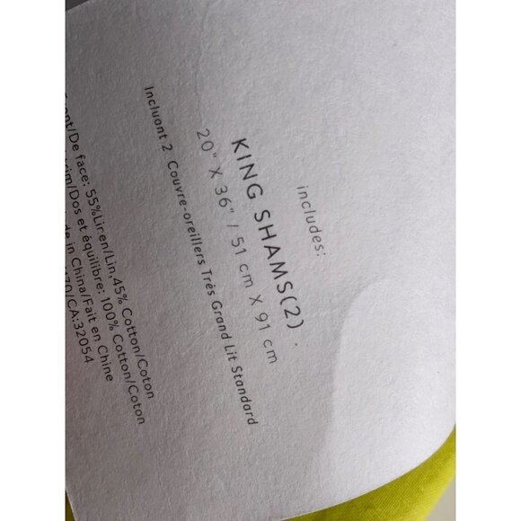 Anthropologie Lime Yellow Scalloped Crochet Pair King Shams Linen Cotton - Picture 6 of 6